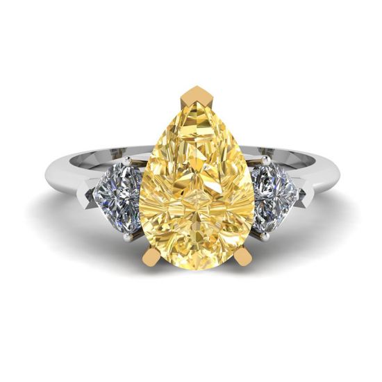 Anello con diamante giallo a pera da 1 carato con 2 cuori, Ingrandisci immagine 1