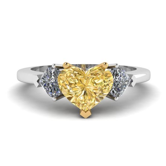 Diamante a cuore giallo da 1 carato con anello a 2 cuori laterali