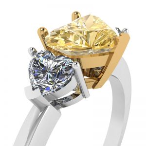 Diamante a cuore giallo da 1 carato con anello a 2 cuori laterali - Foto 1