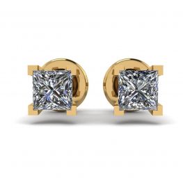 Orecchini a lobo con diamanti taglio princess in oro giallo