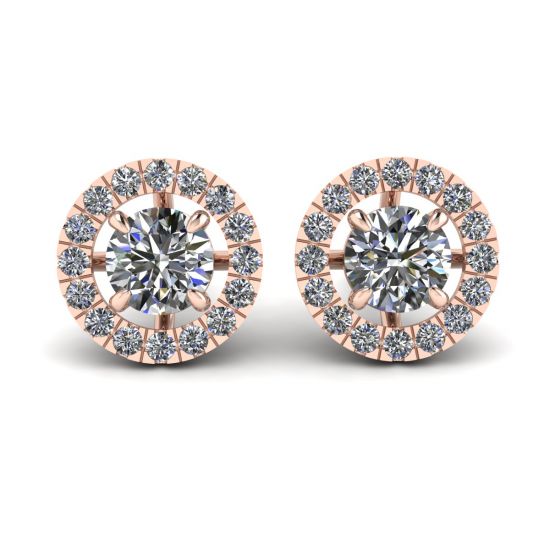 Orecchini a bottone Halo con diamanti rotondi in oro rosa 18 carati, Ingrandisci immagine 1