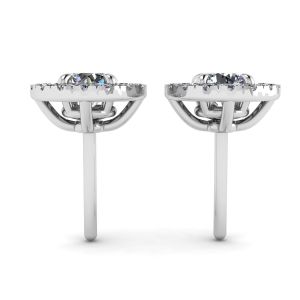 Orecchini a bottone Halo con diamanti rotondi in oro bianco 18 carati - Foto 1