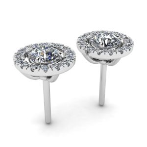 Orecchini a bottone Halo con diamanti rotondi in oro bianco 18 carati - Foto 2