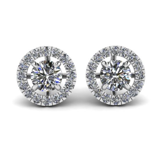 Orecchini a bottone Halo con diamanti rotondi in oro bianco 18 carati, Ingrandisci immagine 1