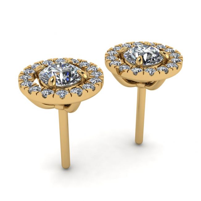 Orecchini a bottone Halo con diamanti rotondi in oro giallo 18 carati - Foto 2
