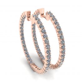 Orecchini Cerchio Sottile con Diamanti Oro Rosa