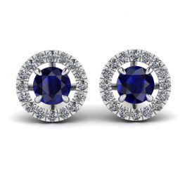 Orecchini a bottone con zaffiro con alone di diamante staccabile Orecchini a bottone con zaffiro con alone di diamante staccabile