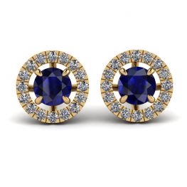 Orecchini a bottone con zaffiro con diamante staccabile Halo in oro giallo