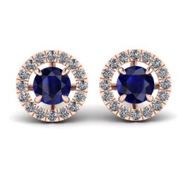 Orecchini a bottone con zaffiro con diamante staccabile Halo in oro rosa