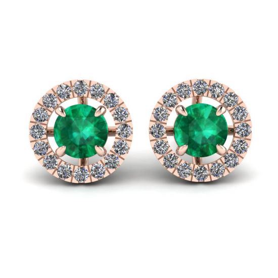 Orecchini a bottone con smeraldi con giacca Halo di diamanti staccabili in oro rosa, Ingrandisci immagine 1