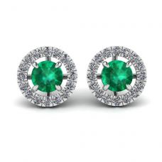 Orecchini a bottone color smeraldo con giacca Halo di diamanti staccabile