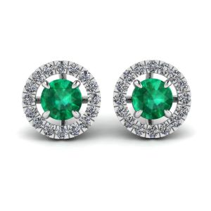 Orecchini a bottone color smeraldo con giacca Halo di diamanti staccabile