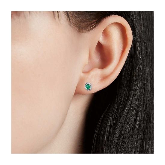 Orecchini a bottone color smeraldo con giacca Halo di diamanti staccabile,  Ingrandisci immagine 4