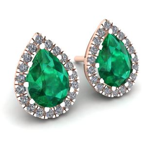 Smeraldo a forma di pera con orecchini Halo di diamanti in oro rosa - Foto 1