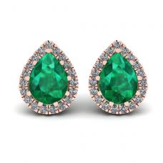 Smeraldo a forma di pera con orecchini Halo di diamanti in oro rosa