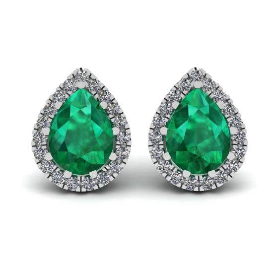 Smeraldo a forma di pera con orecchini Halo di diamanti