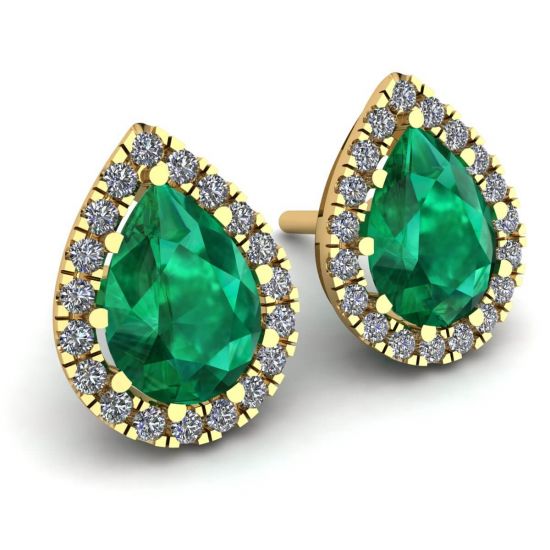 Orecchini a forma di pera con smeraldo e diamante in oro giallo,  Ingrandisci immagine 2