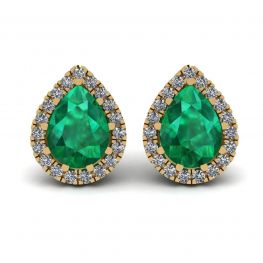 Orecchini a forma di pera con smeraldo e diamante in oro giallo