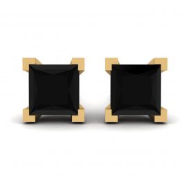 Orecchini a bottone in oro giallo con diamanti neri taglio princess da 4 mm