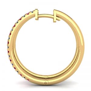Orecchini a Cerchio in Oro Giallo con Rubini e Diamanti - Foto 1