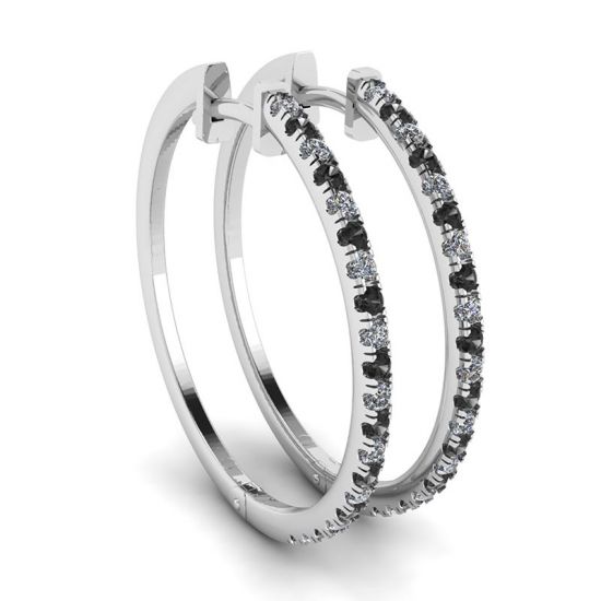 Orecchini a Cerchio con Diamanti Bianchi e Neri in Oro Bianco, Ingrandisci immagine 1