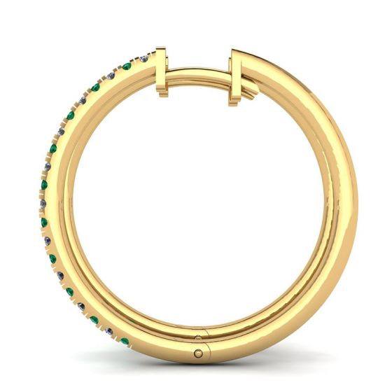 Orecchini a Cerchio in Oro Giallo con Diamanti e Smeraldi,  Ingrandisci immagine 2