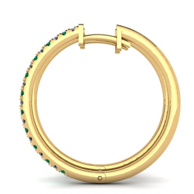 Orecchini a Cerchio in Oro Giallo con Diamanti e Smeraldi - Foto 1