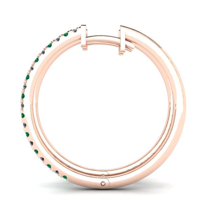Orecchini a cerchio con diamanti e smeraldi in oro rosa - Foto 1