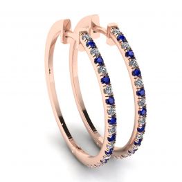 Orecchini a cerchio con zaffiri e diamanti in oro rosa