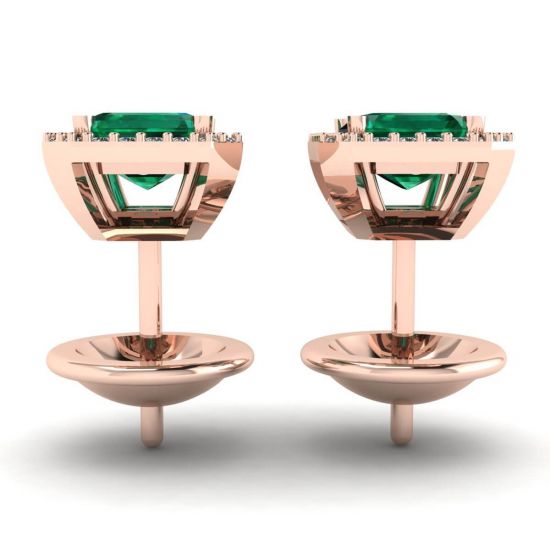Orecchini a bottone con smeraldo da 2 carati e diamanti in oro rosa,  Ingrandisci immagine 2