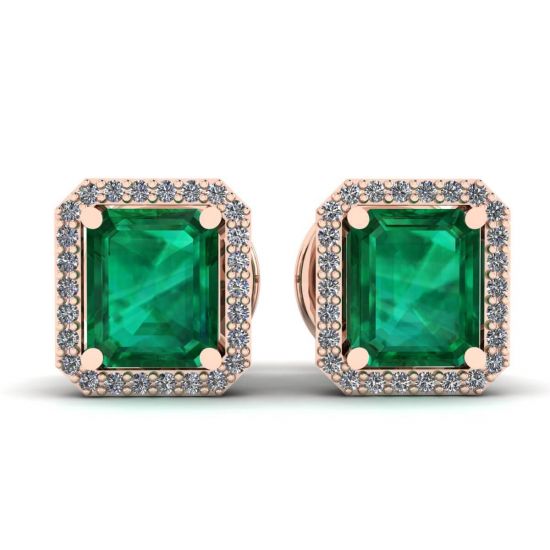 Orecchini a bottone con smeraldo da 2 carati e diamanti in oro rosa, Immagine 1