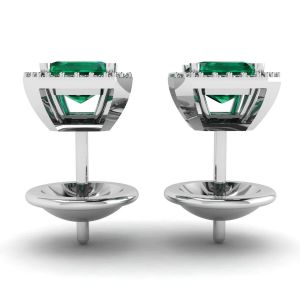Orecchini a bottone con smeraldo da 2 carati e diamanti in oro bianco - Foto 1