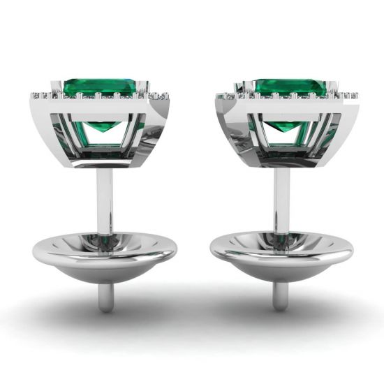 Orecchini a bottone con smeraldo da 2 carati e diamanti in oro bianco, More Image 0