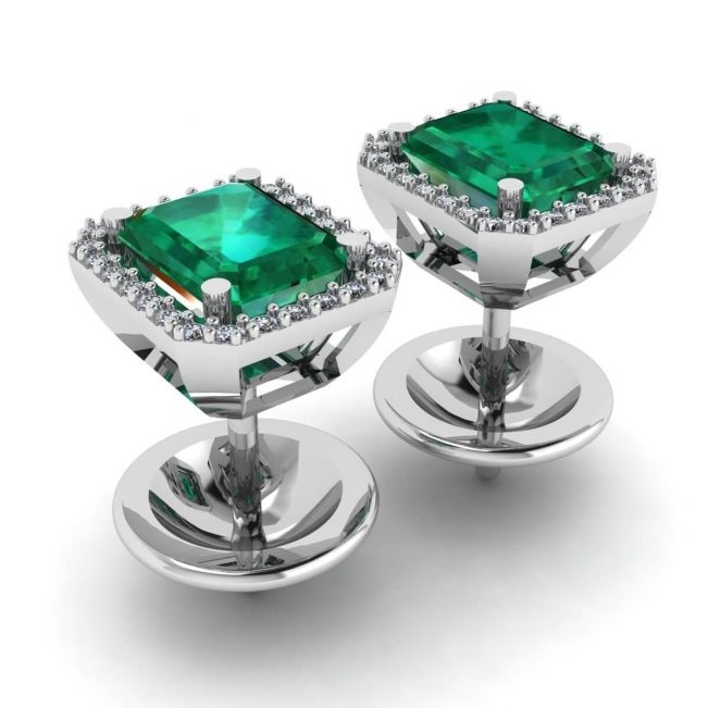 Orecchini a bottone con smeraldo da 2 carati e diamanti in oro bianco - Foto 2