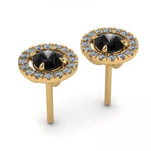 Borchie di diamanti neri da 5 mm con giacche Halo staccabili in oro giallo - Foto 2