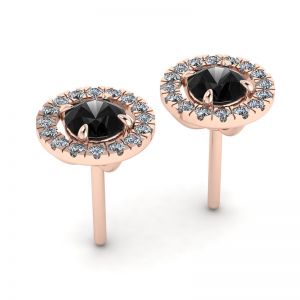 Borchie di diamanti neri da 5 mm con giacche Halo staccabili in oro rosa - Foto 2
