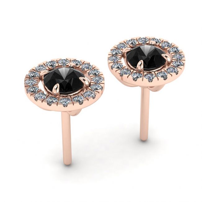 Borchie di diamanti neri da 5 mm con giacche Halo staccabili in oro rosa - Foto 2