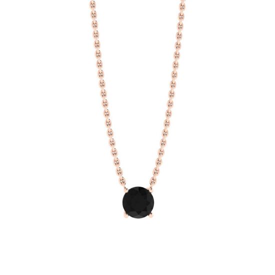 Classica collana con diamante solitario su catena sottile in oro rosa, Ingrandisci immagine 1