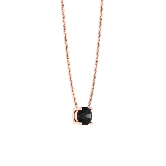 Classica collana con diamante solitario su catena sottile in oro rosa, More Image 0