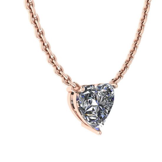 Collana Solitario Diamante Cuore su Catena Sottile Oro Rosa,  Ingrandisci immagine 2