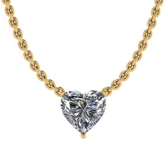 Collana Solitario Diamante Cuore su Catena Sottile Oro Giallo, Ingrandisci immagine 1