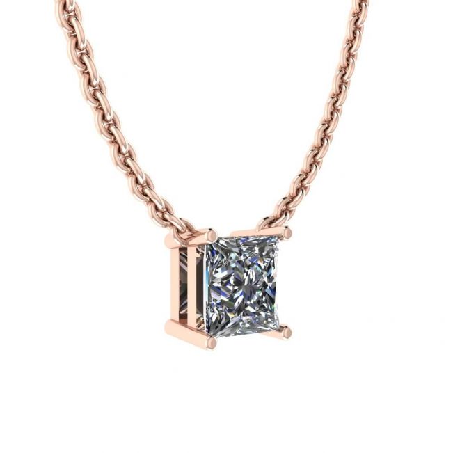 Collana con solitario Princess Diamond su catena sottile in oro rosa - Foto 1