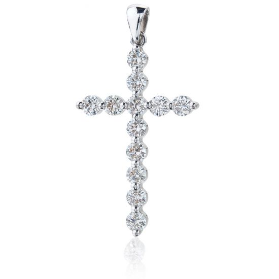 Collana Croce con 12 diamanti in Oro Bianco 18K, Ingrandisci immagine 1
