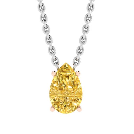 Collana a catena con diamanti gialli fantasia a forma di pera in oro rosa, Ingrandisci immagine 1