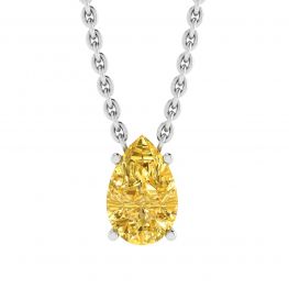 Collana a catena in oro bianco con diamanti gialli fantasia a forma di pera