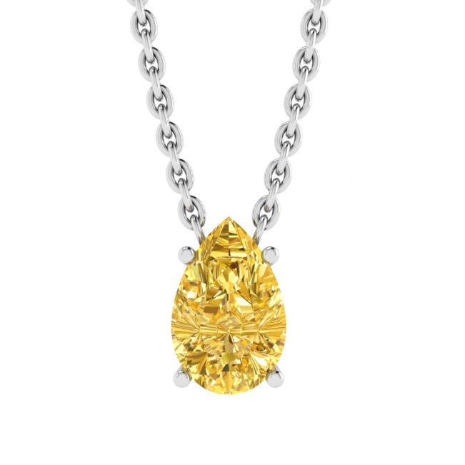 Collana a catena in oro bianco con diamanti gialli fantasia a forma di pera