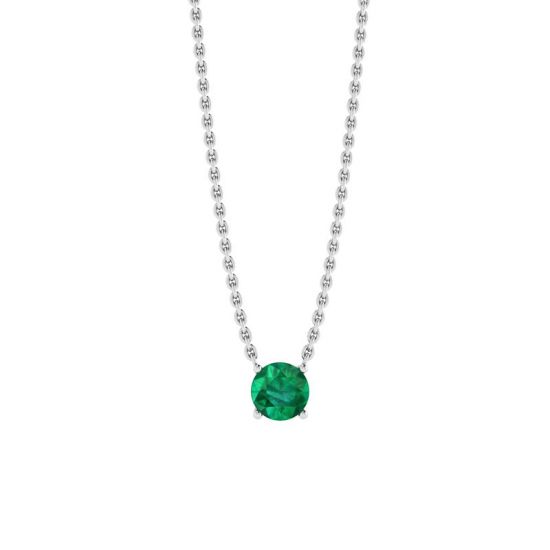 Smeraldo tondo da 1/2 carato su catena in oro bianco, Ingrandisci immagine 1