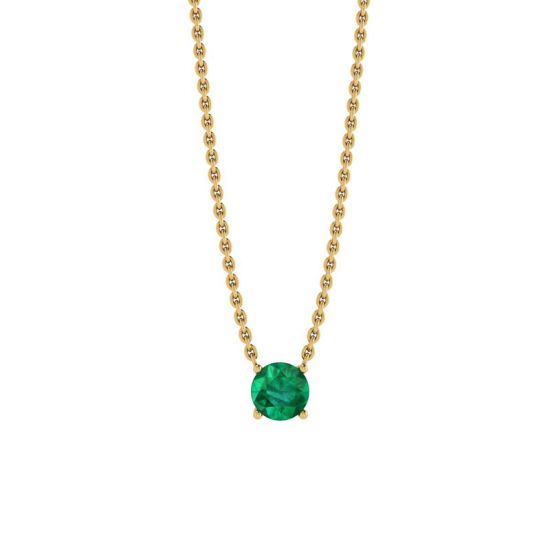 Smeraldo tondo da 1/2 carato su catena in oro giallo, Ingrandisci immagine 1