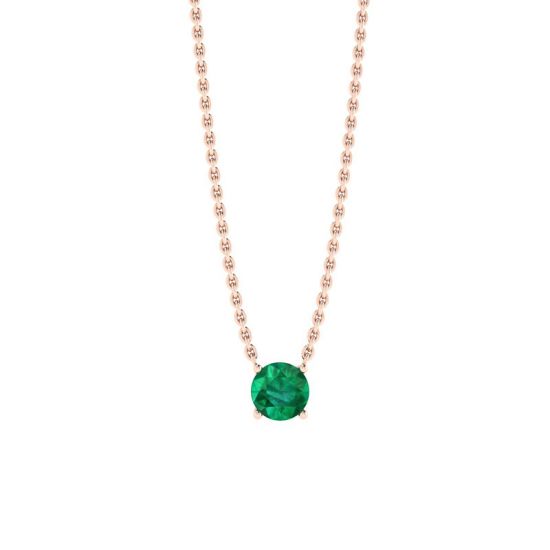 Smeraldo rotondo da 1/2 carato su catena in oro rosa, Immagine 1