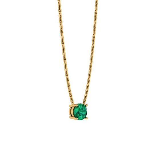 Smeraldo tondo da 1/2 carato su catena in oro giallo,  Ingrandisci immagine 2